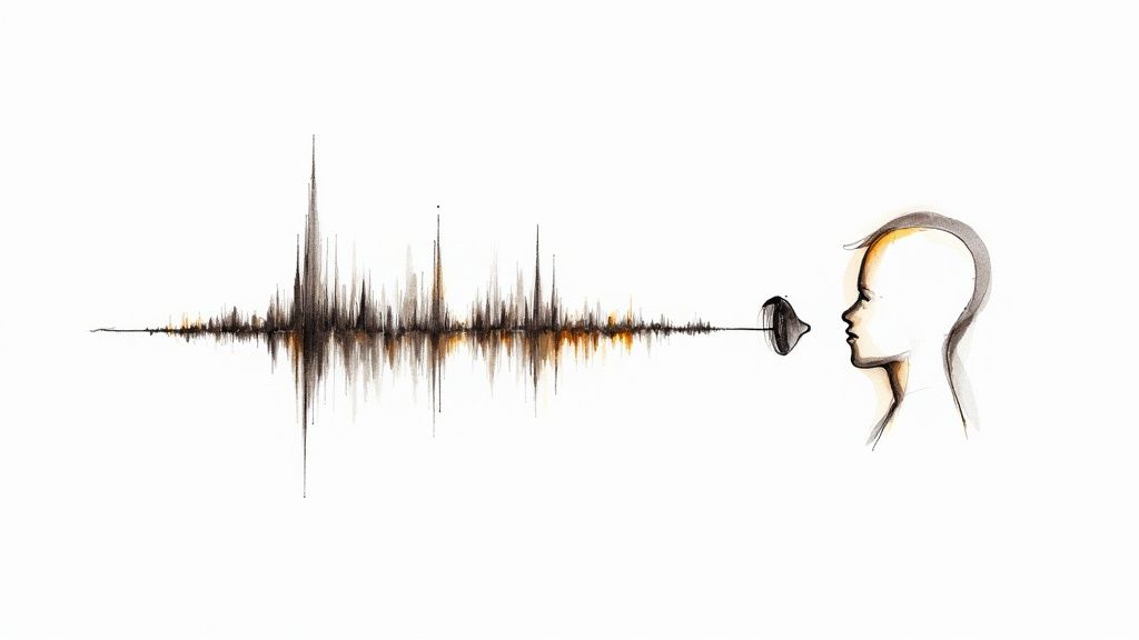 A person speaking into a professional microphone, representing the creation of an AI voice