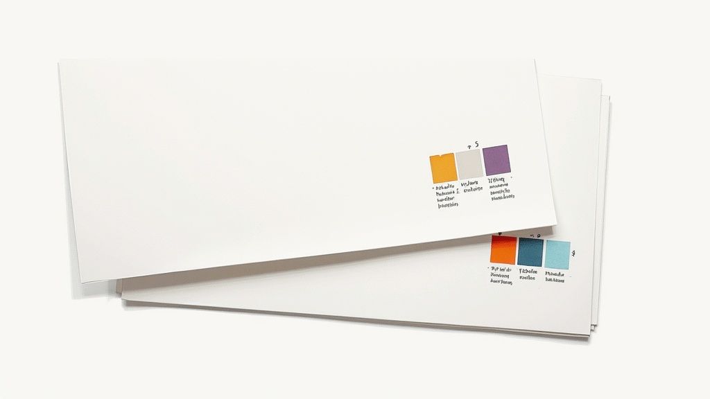 A stack of A4 size posters with different paper finishes, showing the subtle differences in texture and sheen.