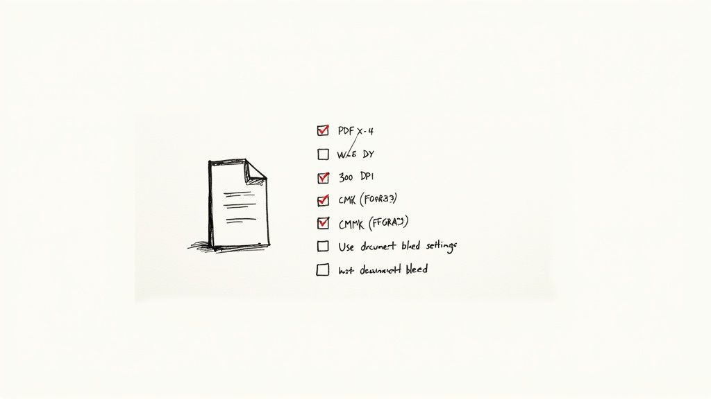 A person inspecting a freshly printed flyer with a magnifying glass, looking for errors.