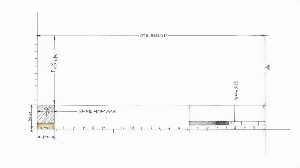 Technical architectural drawing showing dimensions for a semi-homam structure with OTR bleed measurements