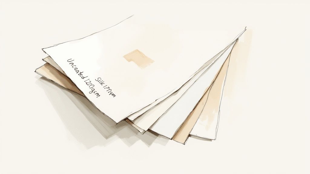 Stack of complimentary slip templates with uncoated paper showing different neutral tones and textures