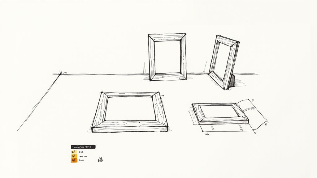 A person carefully cleaning the glass of a photo frame on a wooden table, with packing supplies nearby.