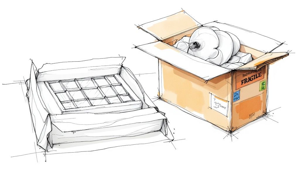 A person packing a moving day survival kit with essentials like snacks, toiletries, and a phone charger.