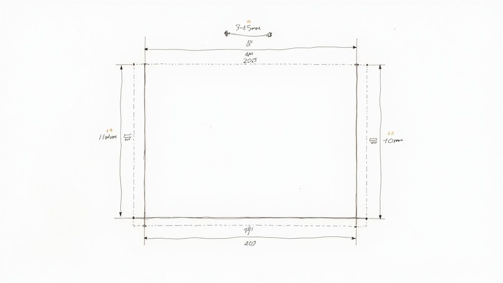 Technical drawing showing rectangular frame dimensions with measurements in millimeters and column specifications
