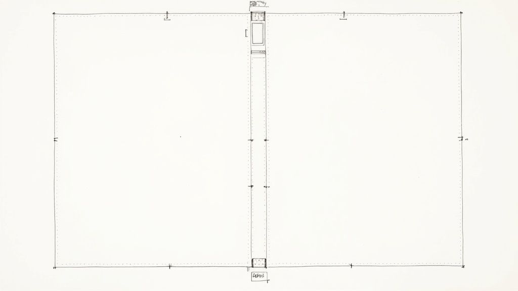 Technical architectural floor plan drawing showing door placement and room layout with measurements