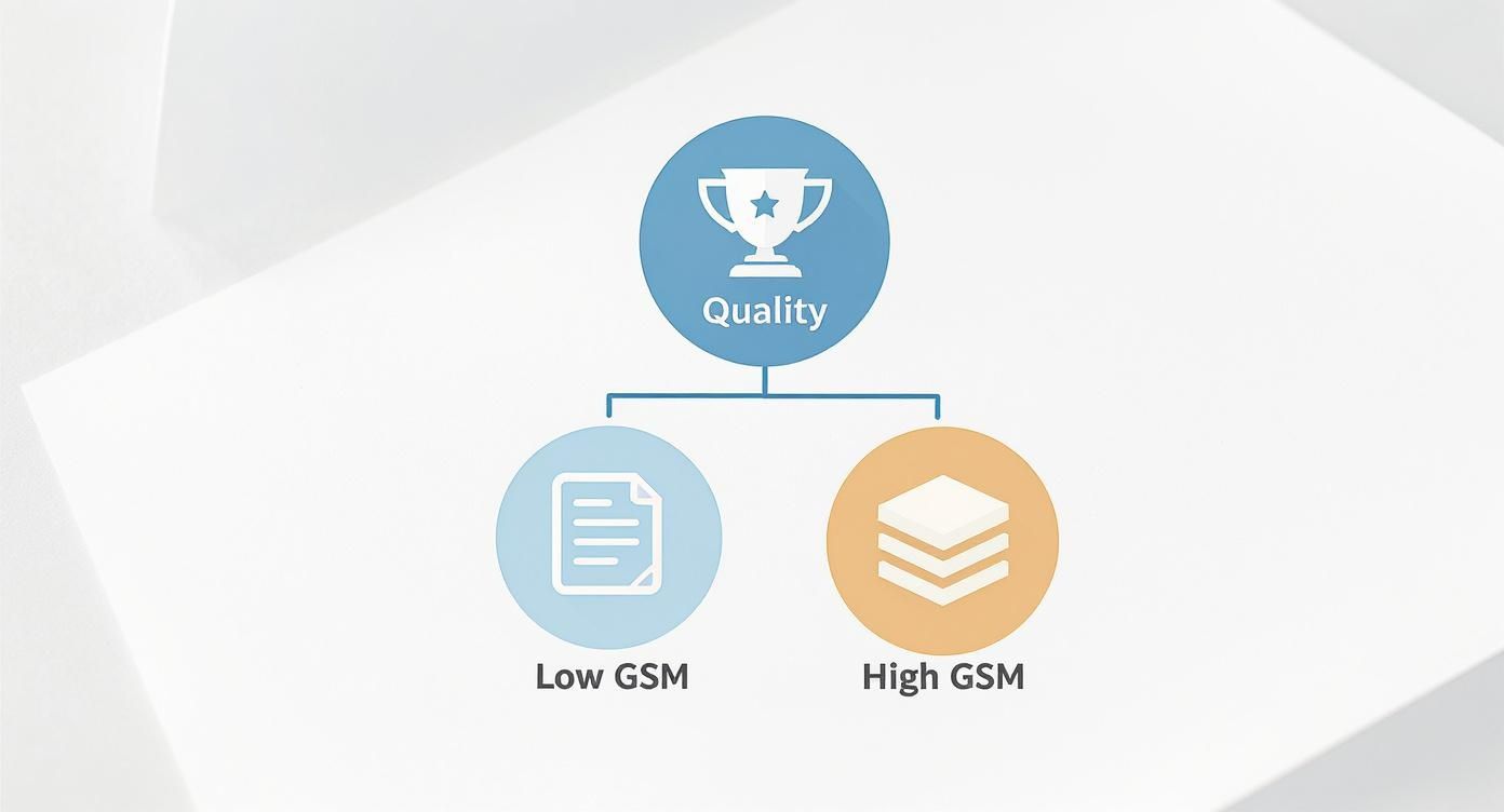 Infographic showing that higher GSM paper leads to a perception of higher quality.