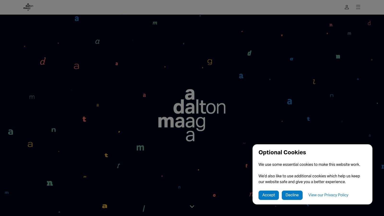 A screenshot of the Dalton Maag website, showing its clean design and focus on high-quality typefaces.