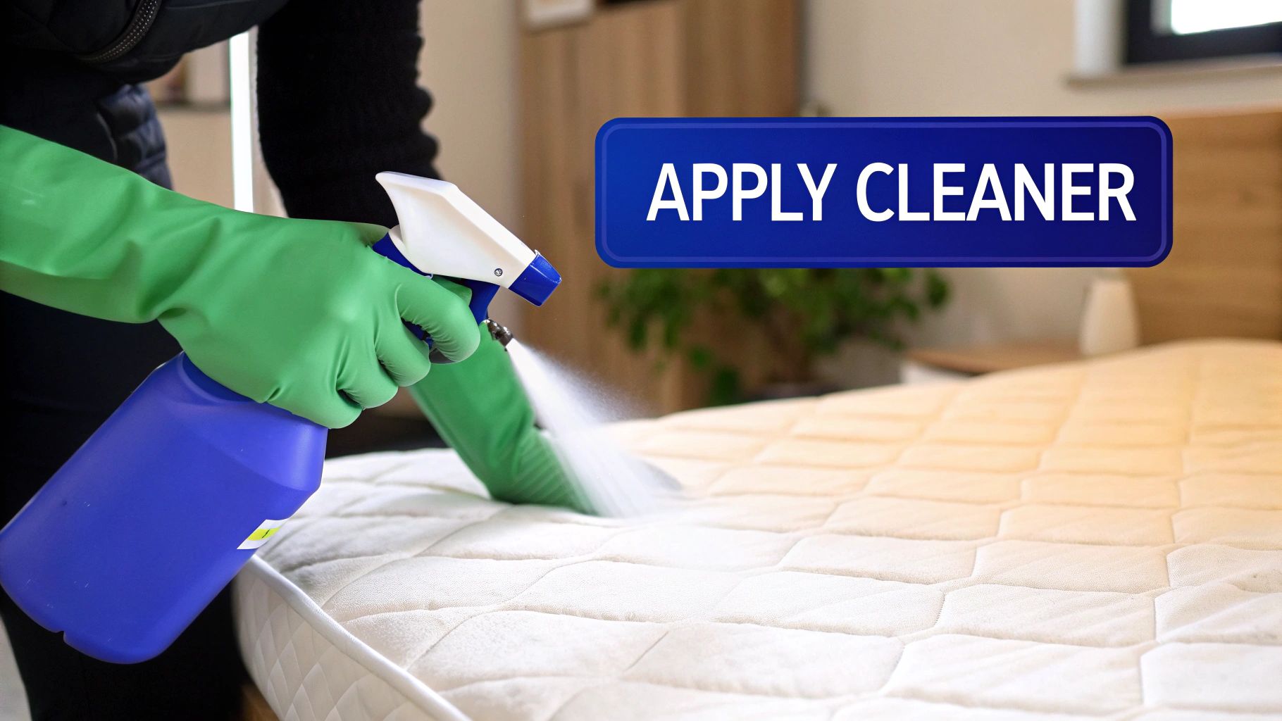 A professional cleaner using specialised equipment to deep clean a mattress stain.