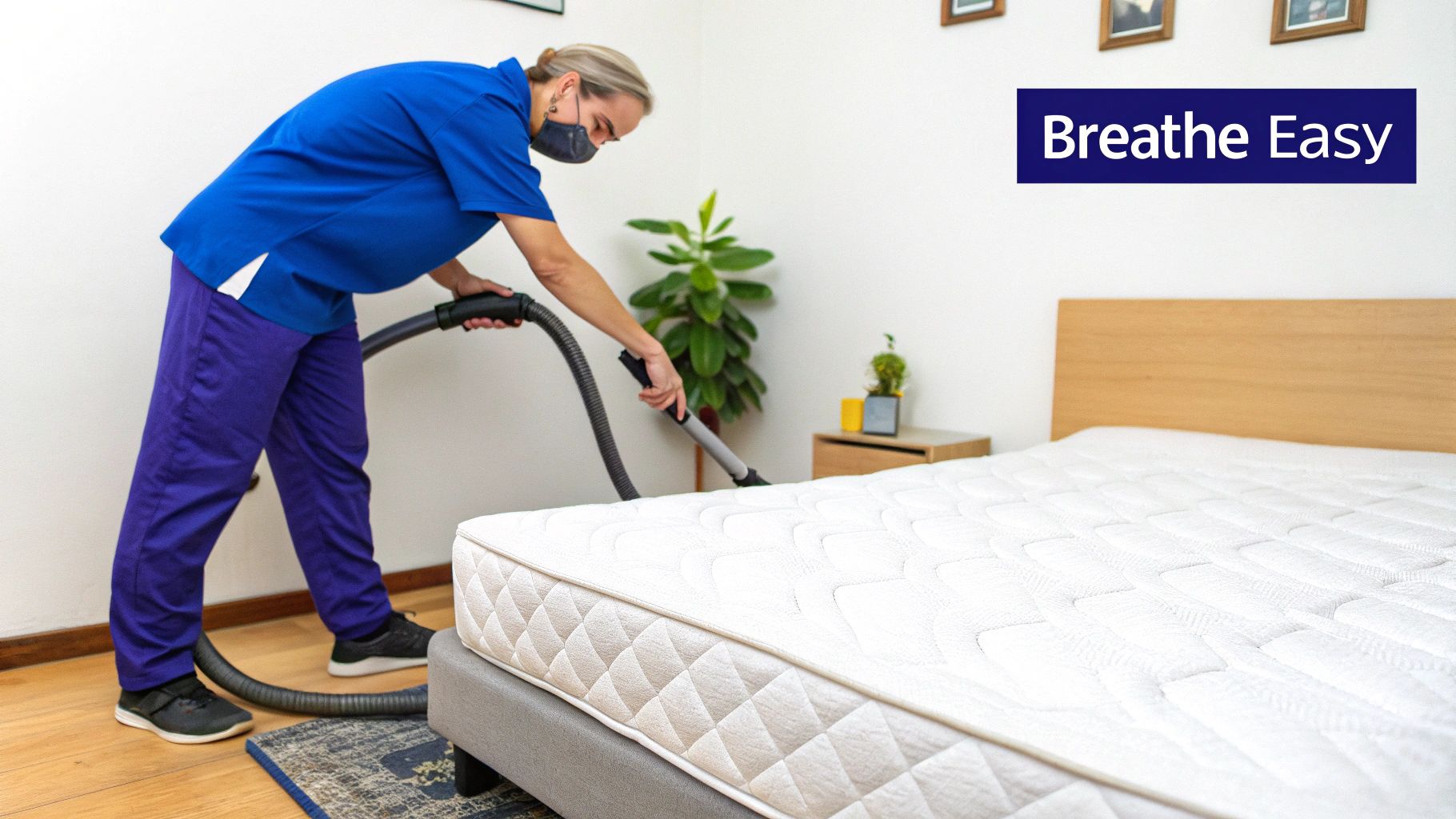 A professional mattress cleaner using specialised equipment to deep clean a mattress