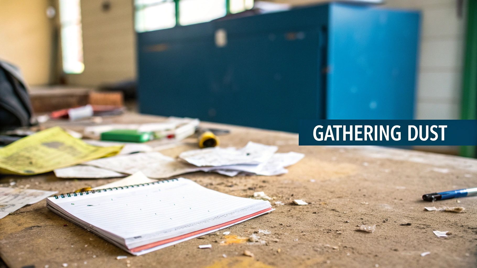 A person looking thoughtfully at a messy desk with crumpled papers, symbolizing failed plans.