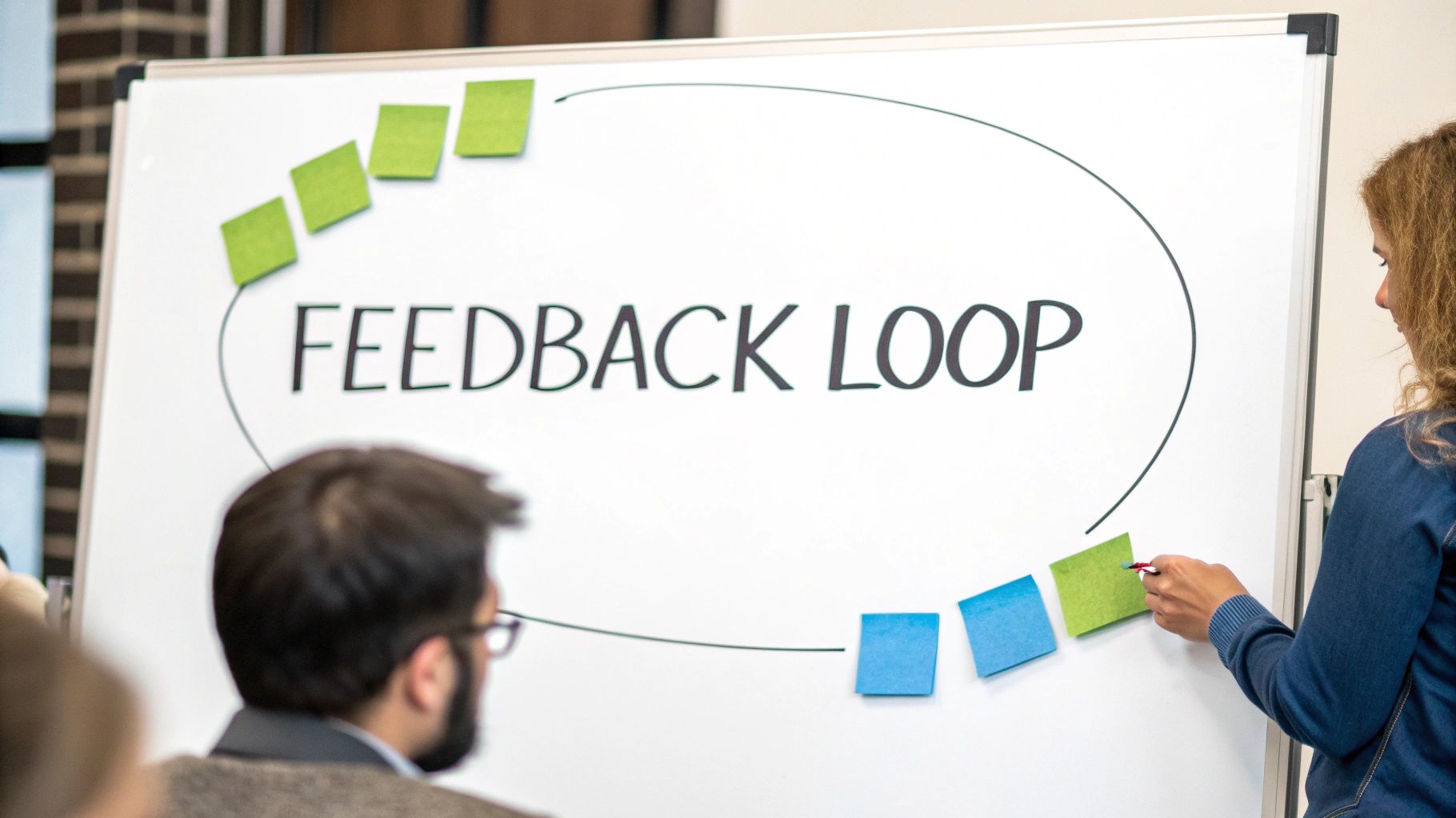 Man reviewing notes and looking thoughtful, representing a feedback loop process