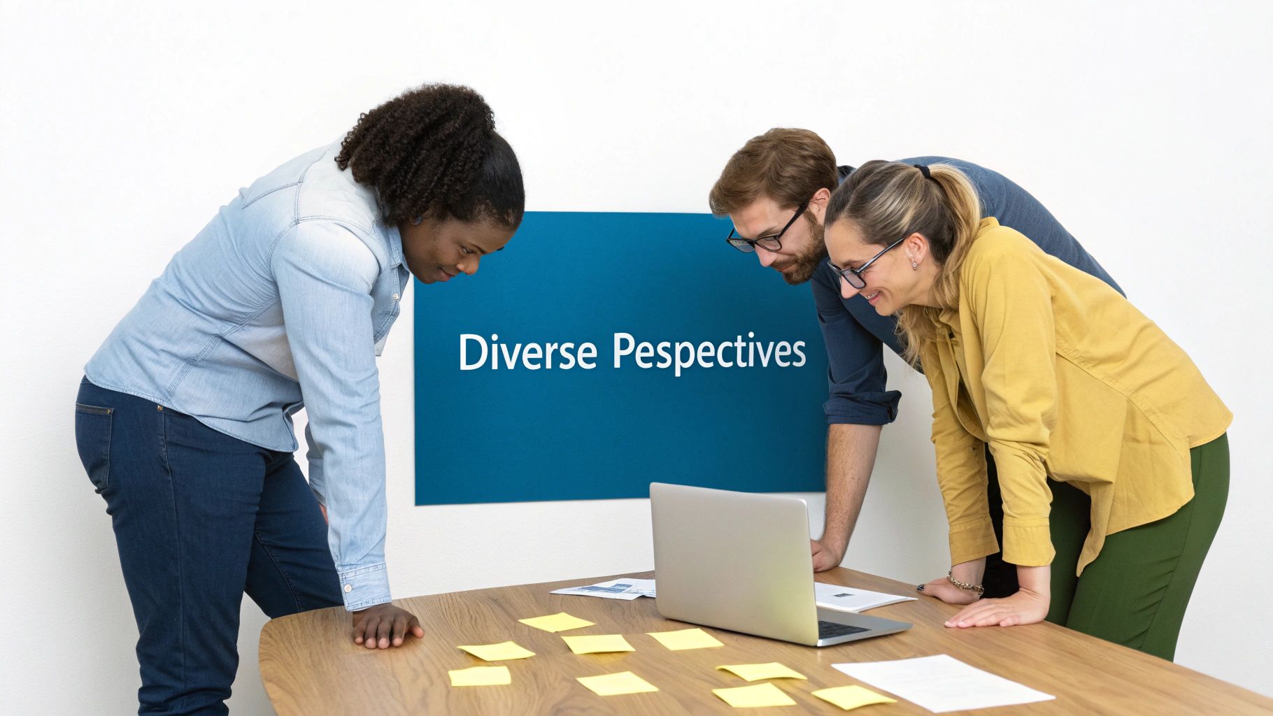 A diverse team collaborates around a table, symbolizing varied perspectives in decision making.