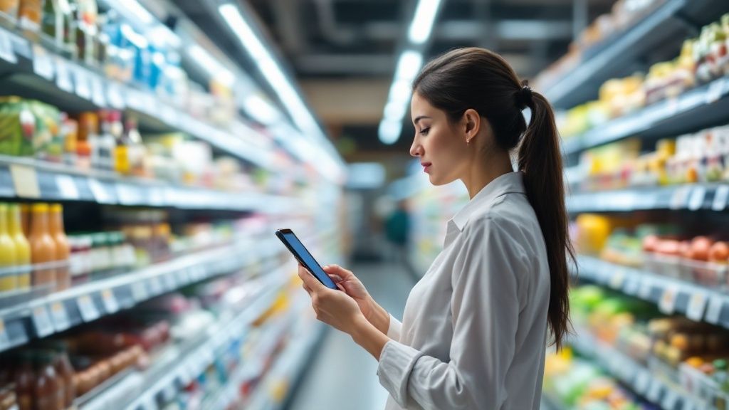 Shopper looking at products on shelf