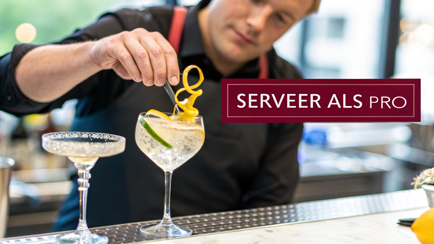 Een prachtig samengesteld cadeaupakket met een fles prosecco, glazen en andere cocktailingrediënten.