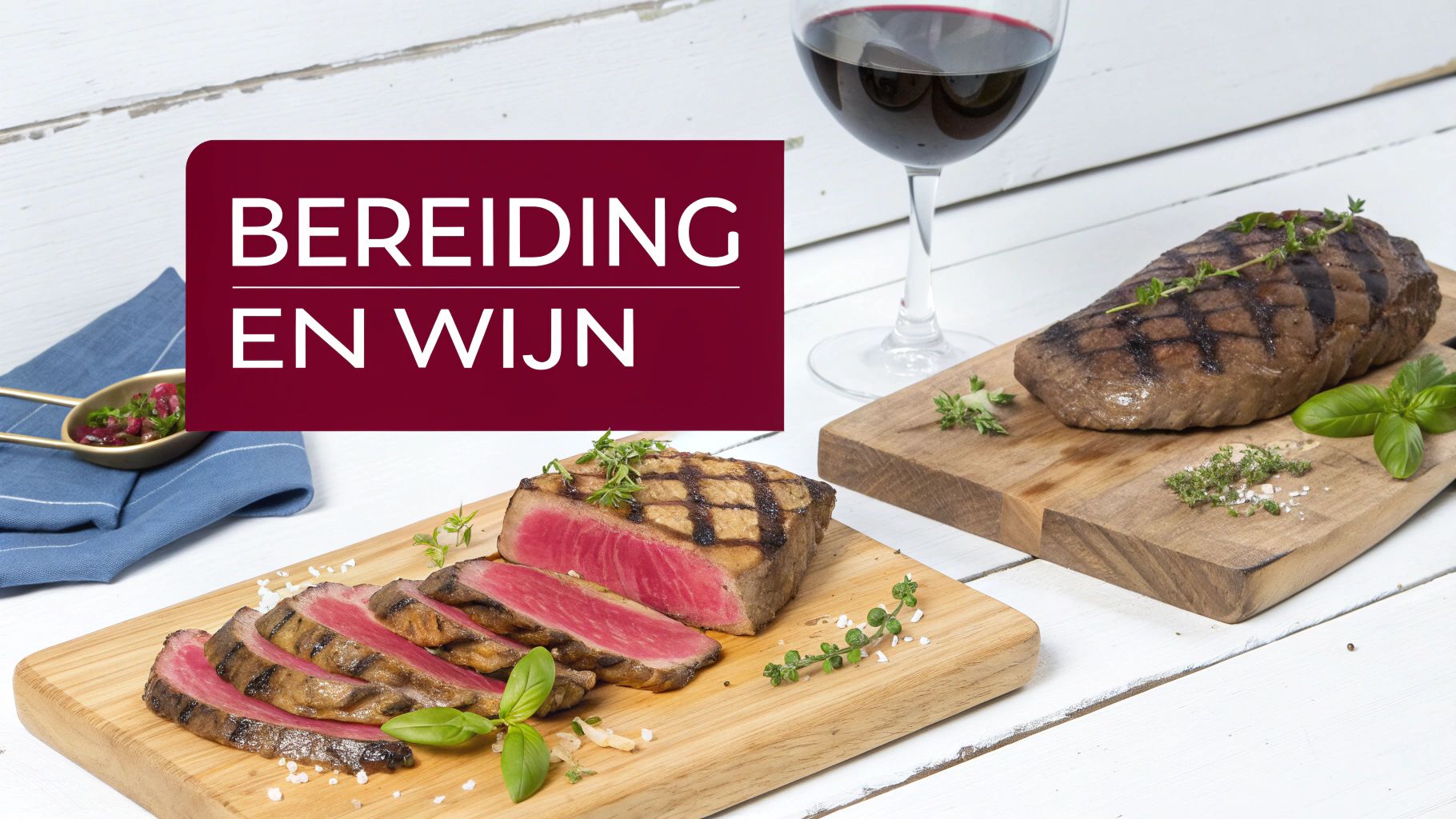 Vijf flessen rode wijn staan op een rij naast een glas rode wijn