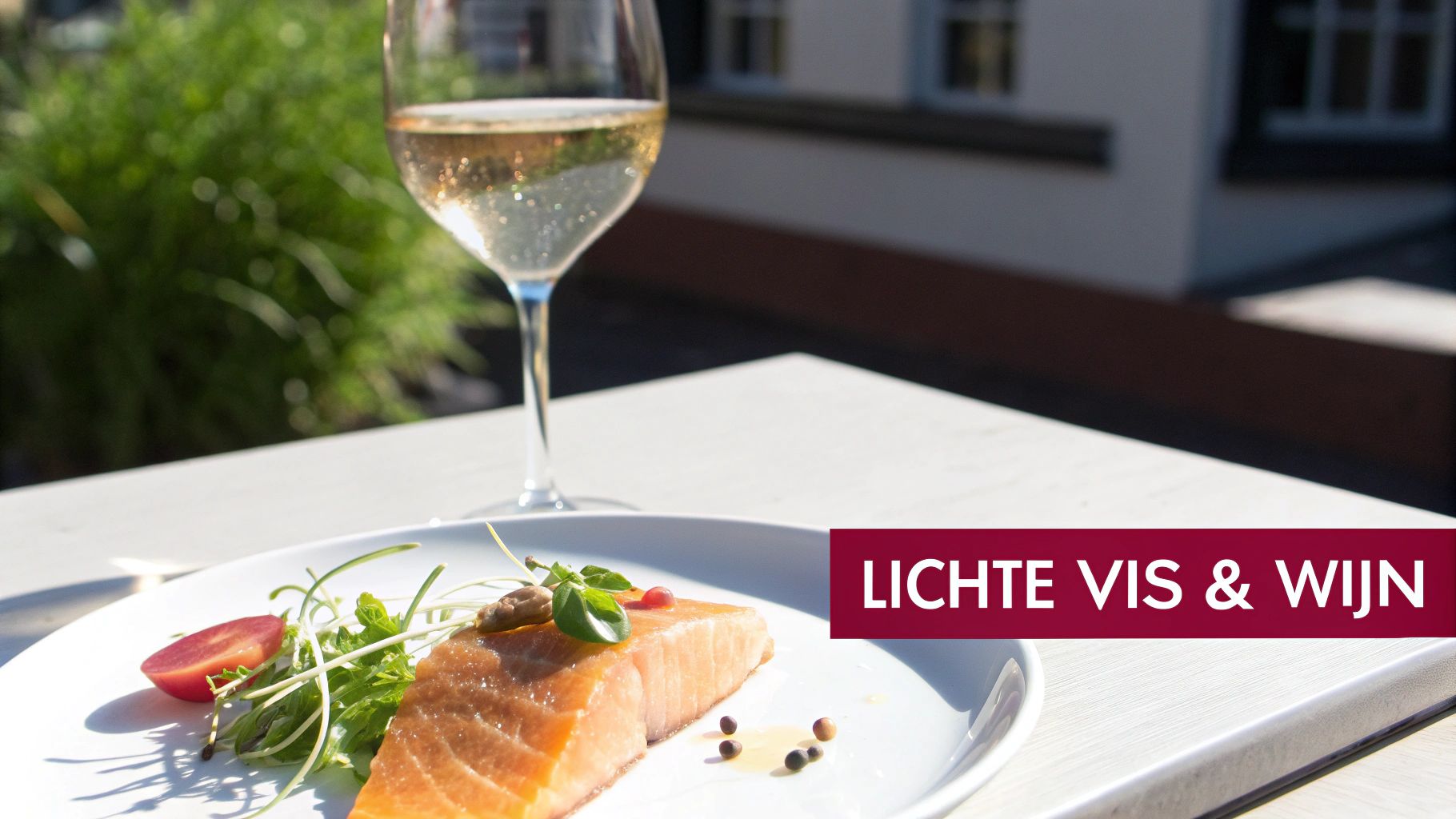 Gegrilde zalm met een glas wijn