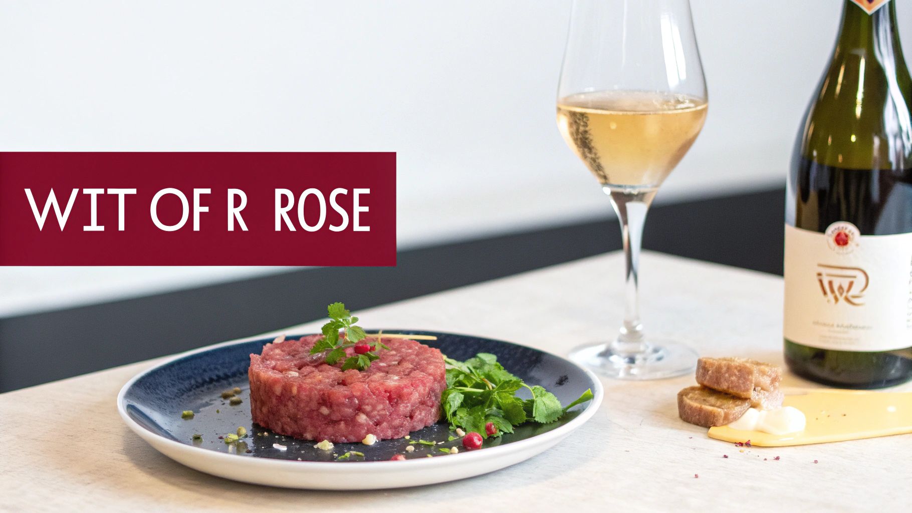 Iemand stelt een vraag over welke wijn te kiezen bij biefstuk