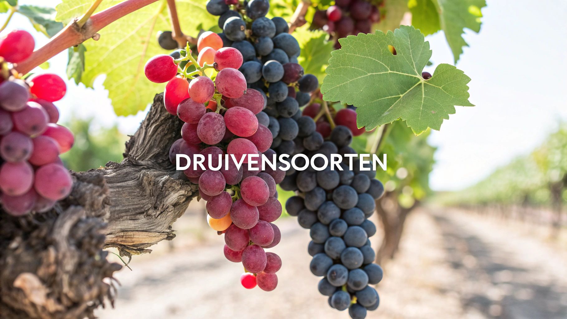 Een close-up van rijpe rode druiven aan de wijnstok, badend in het zonlicht.