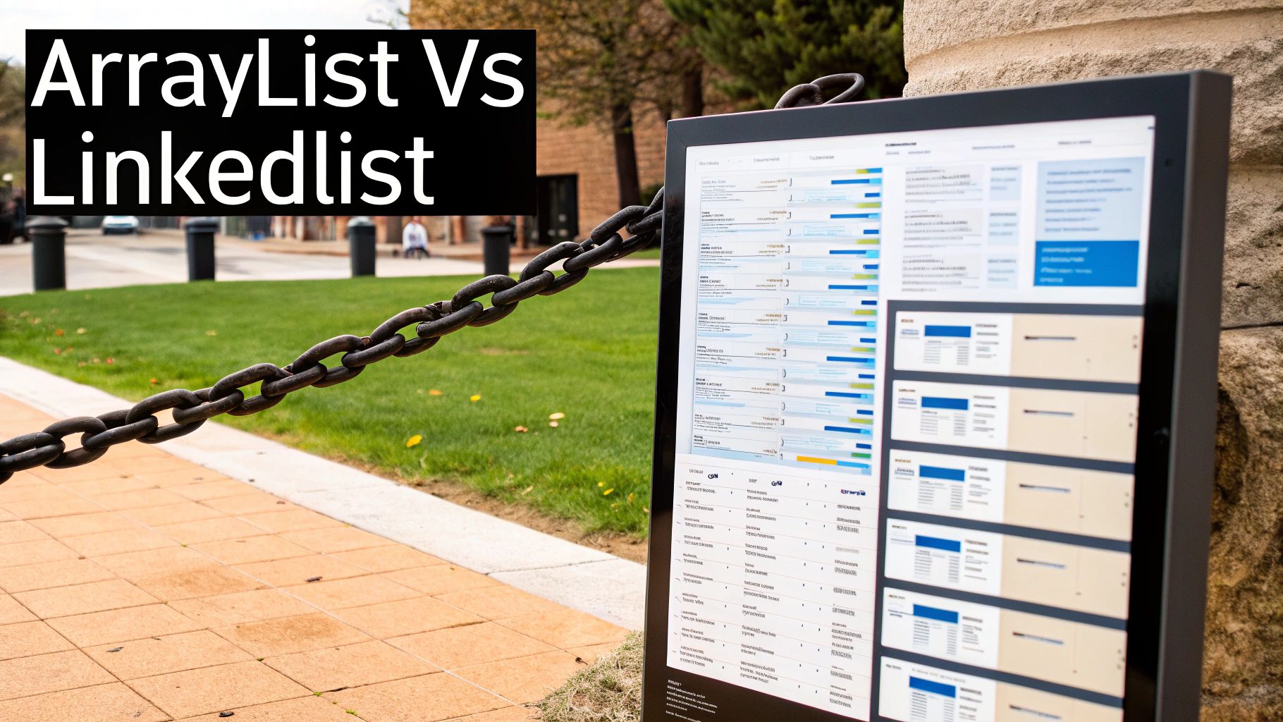 Diagram comparing the internal structure of ArrayList and LinkedList.