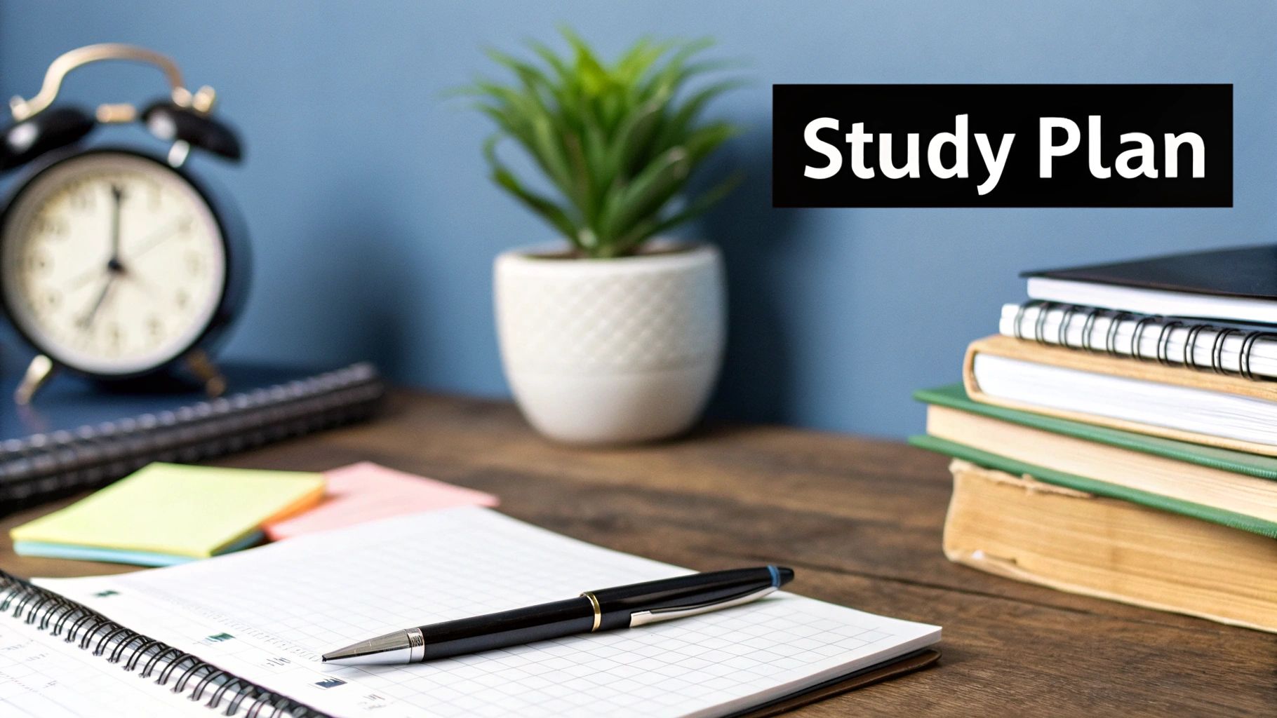 A person at a desk with a laptop, planner, and coffee, diligently working on a study schedule.