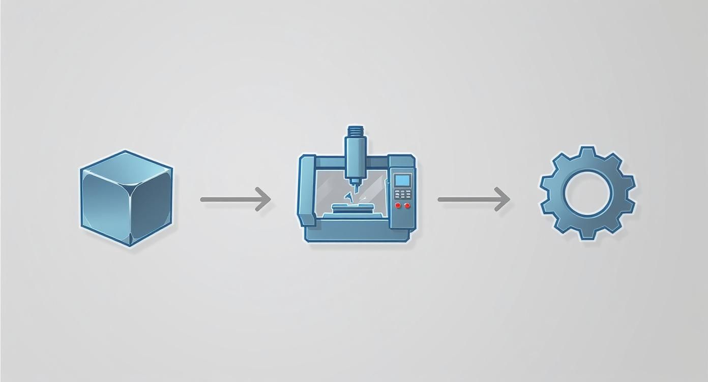 תהליך עיבוד שבבי: מחומר גלם דרך מכונת כרסום ממוחשבת CNC ליצירת גלגל שיניים מוגמר