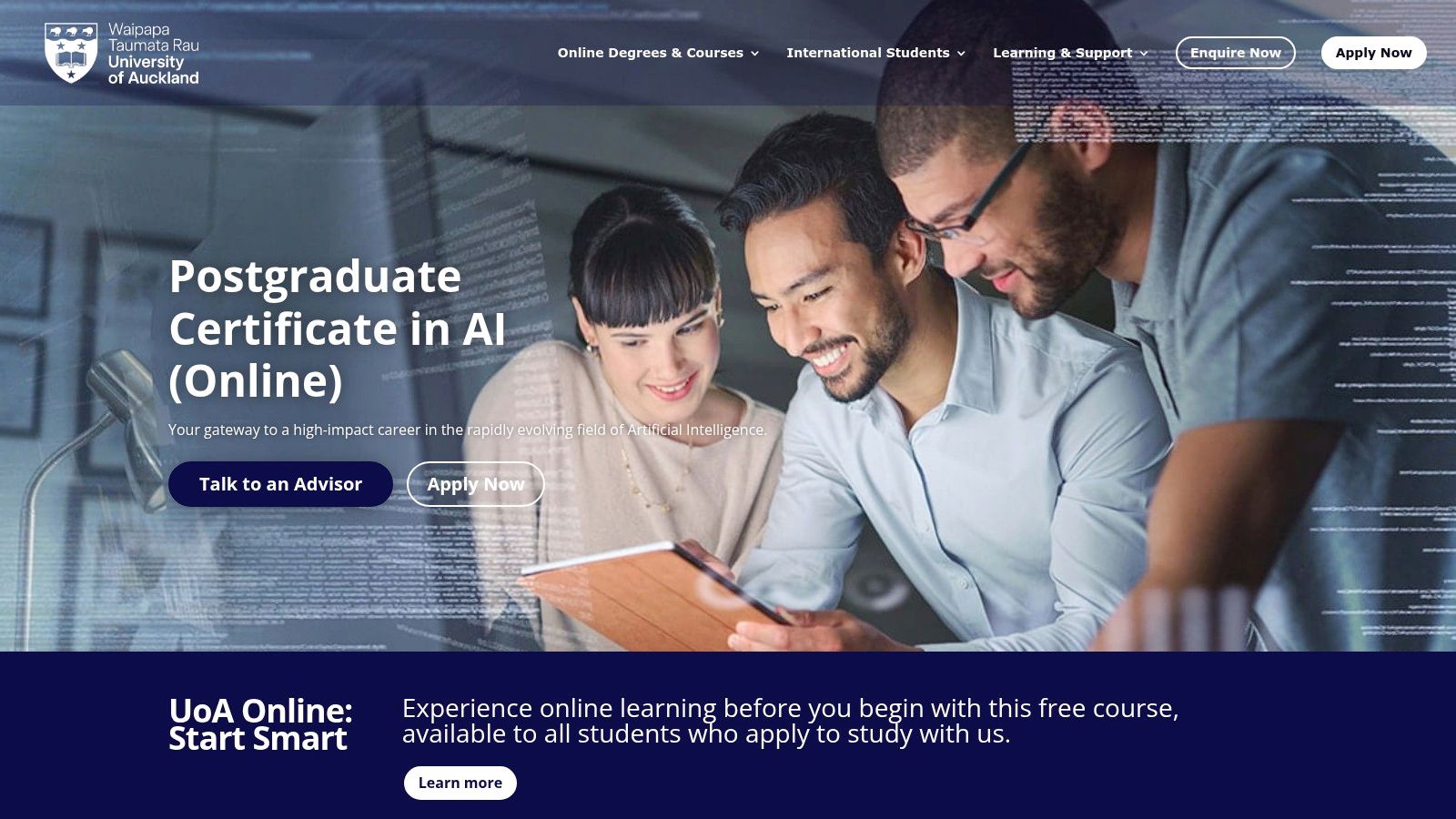 University of Auckland Online – Postgraduate Certificate in Artificial Intelligence