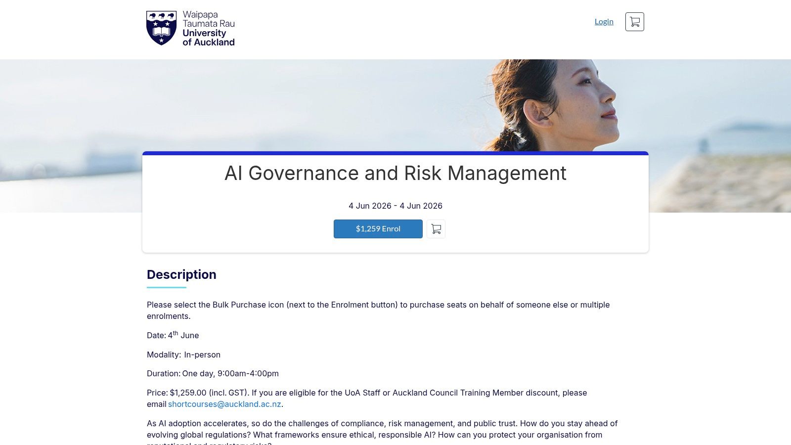 University of Auckland – AI Governance and Risk Management (Executive & Professional Development)