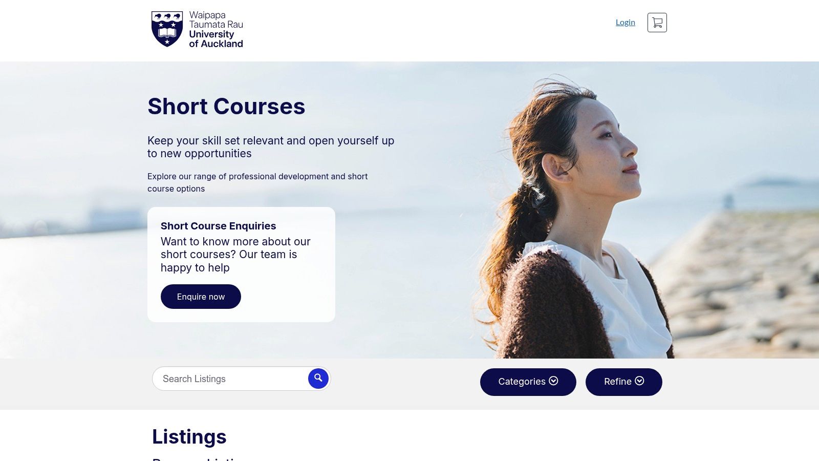 A screenshot of the University of Auckland's short courses website, showcasing professional development options related to AI.