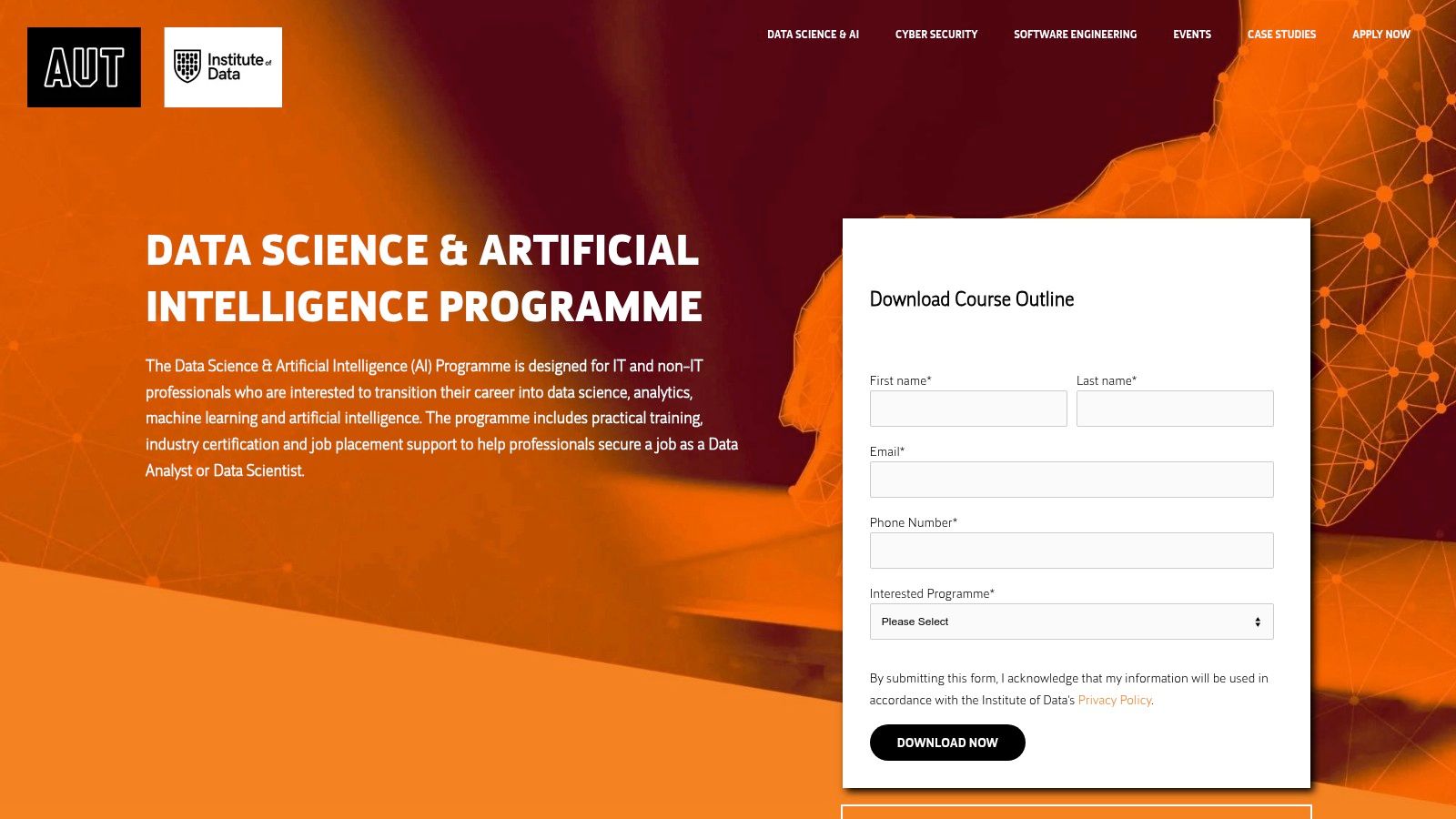 AUT x Institute of Data – Data Science & AI Programme (Bootcamp)