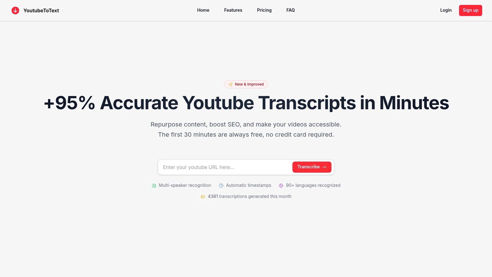 1. YoutubeToText: Best for Fast & Accurate Youtube Transcription