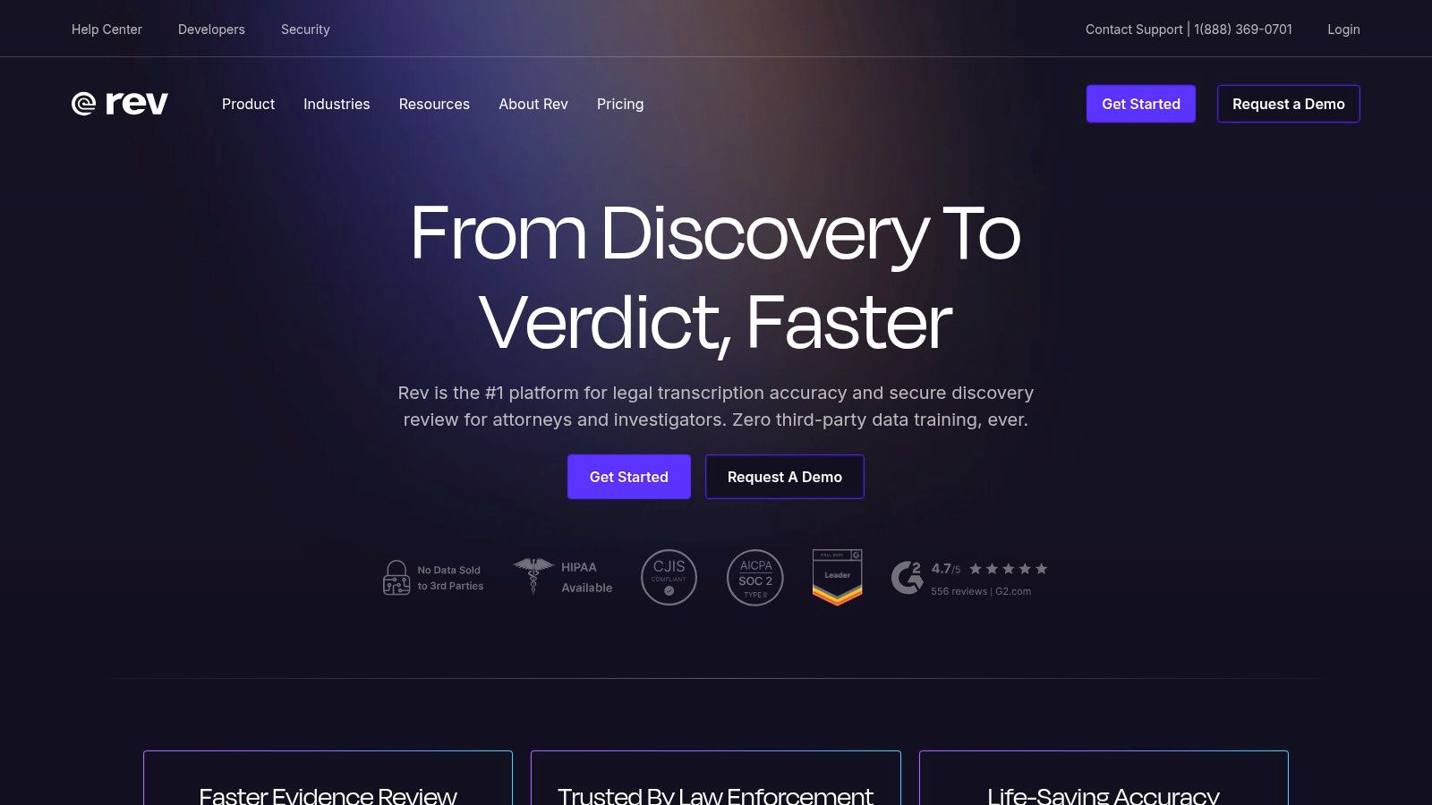 A screenshot of the Rev platform interface, showing an order for a video transcript with options for human or AI service.