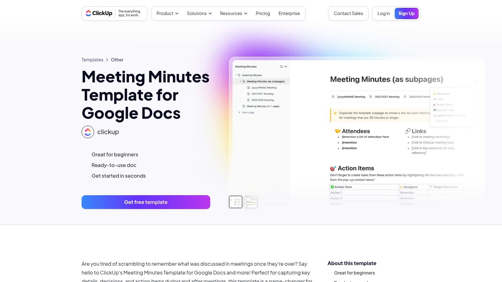 ClickUp – Meeting minutes template
