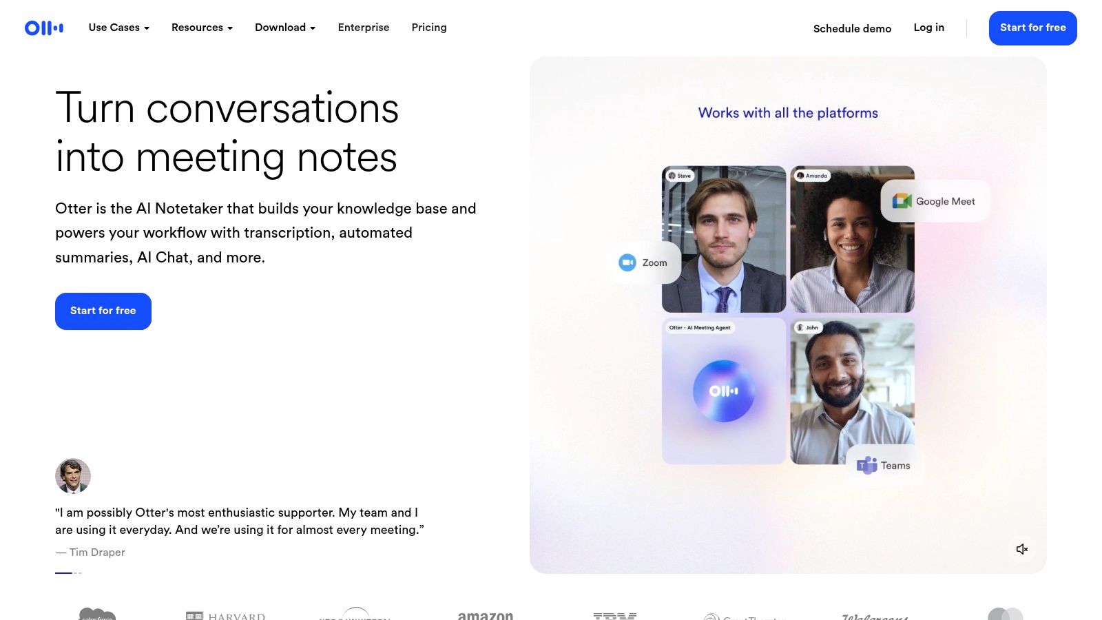 A screenshot of the Otter.ai interface showing an automated meeting summary with key points and action items.