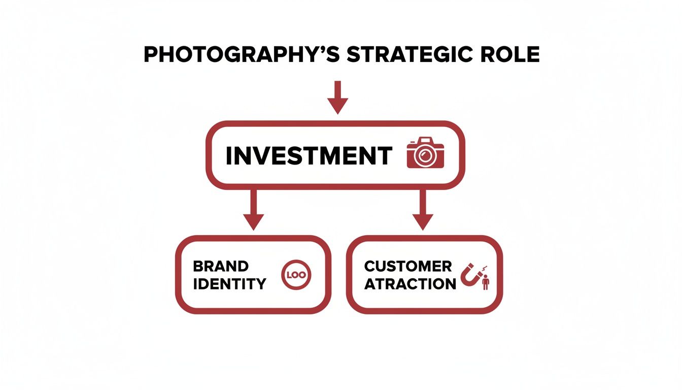 Flowchart illustrating photography as a strategic investment for brand identity and customer attraction.