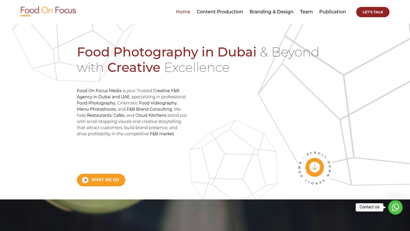 Food On Focus Media's website showcasing high-quality food photography.