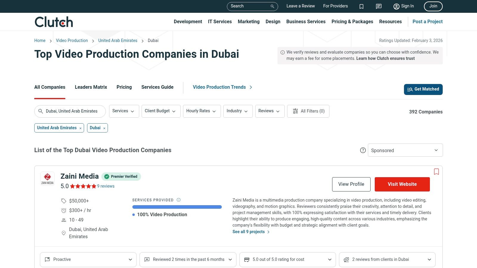 Clutch – Dubai Video Production Company Listings