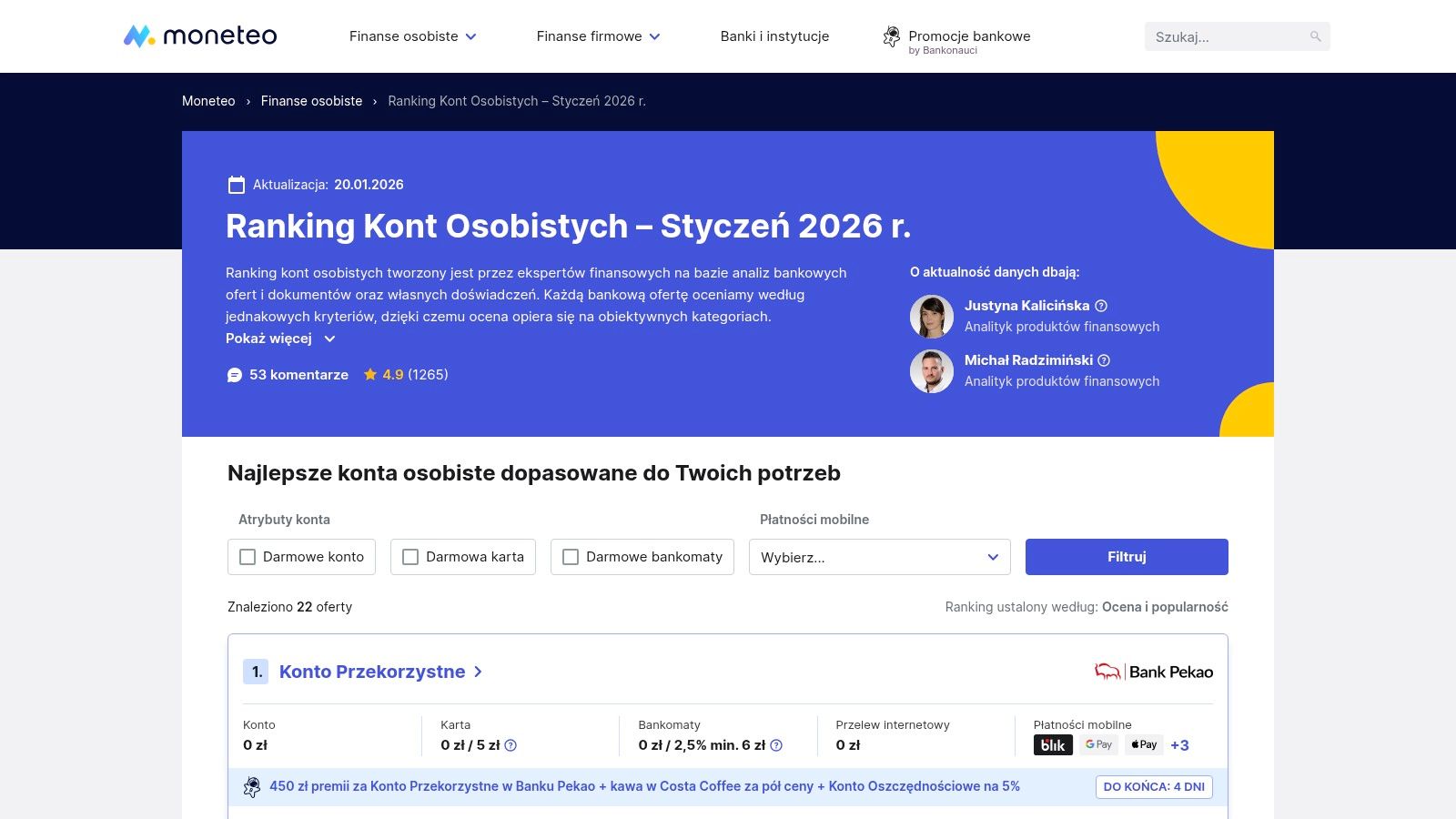Ranking kont osobistych 2026: top 5 darmowych kont z premią 2 - Scori Moneteo – Ranking Kont Osobistych
