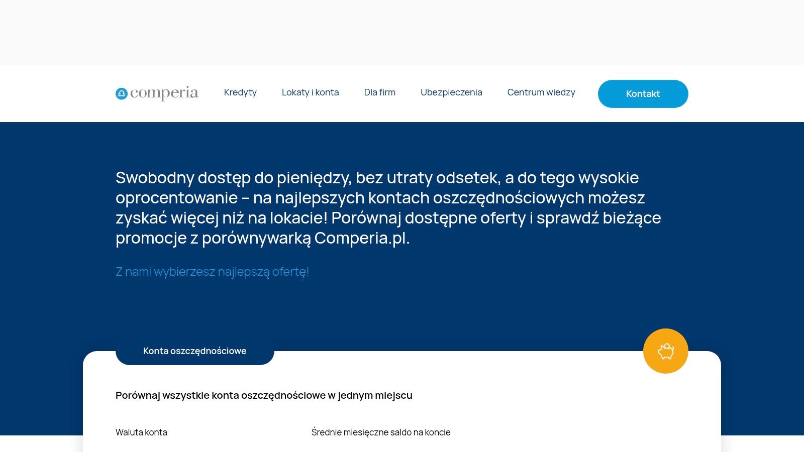 Ranking rachunków oszczędnościowych na stronie Comperia.pl