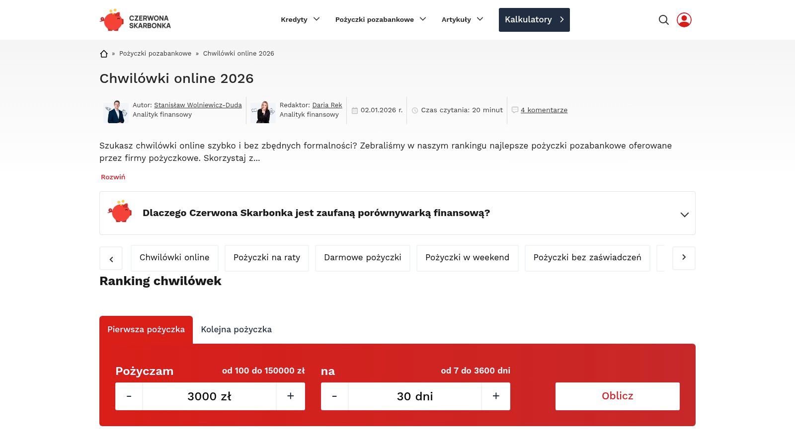 Czerwona-Skarbonka.pl – porównywarka pożyczek i chwilówek