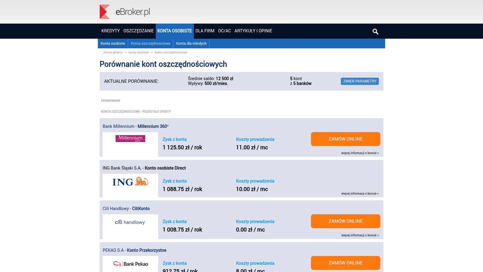 Porównanie kont oszczędnościowych na eBroker.pl