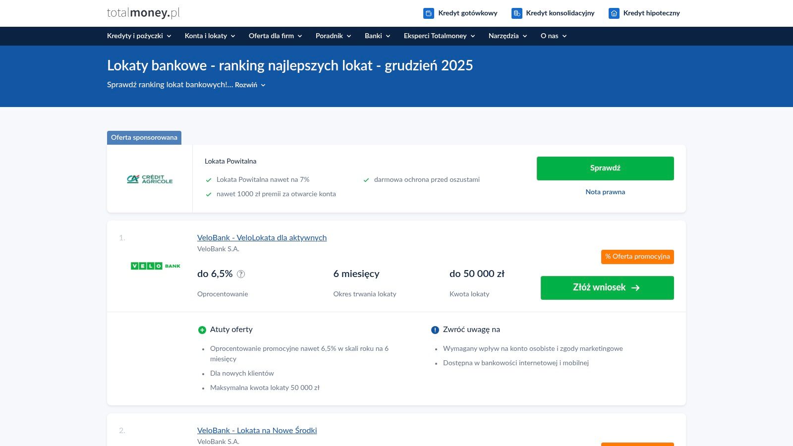 Ranking lokat i kont oszczędnościowych na Totalmoney.pl