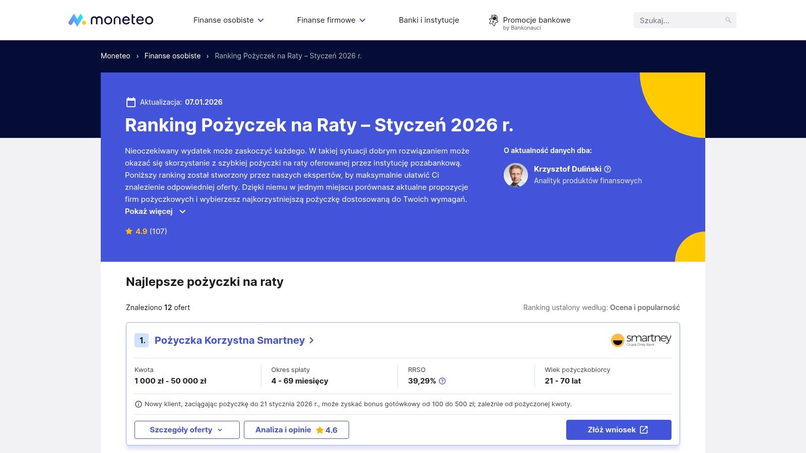 Moneteo – rankingi pożyczek ratalnych i długoterminowych