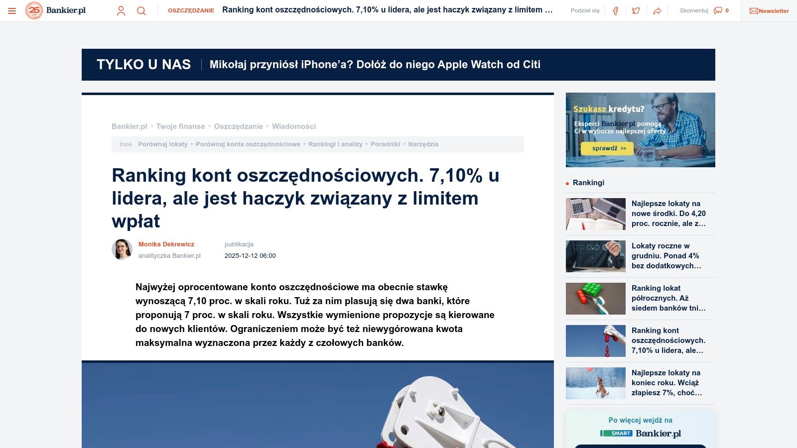 Ranking rachunków oszczędnościowych na stronie Bankier.pl