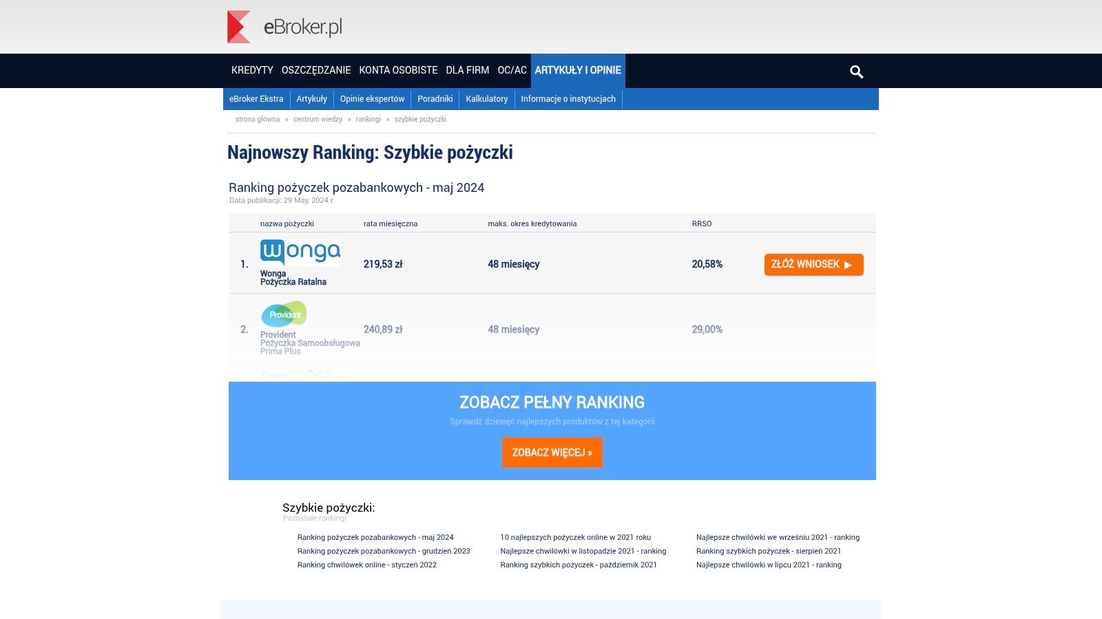 eBroker.pl – rankingi szybkich pożyczek (pozabankowych)