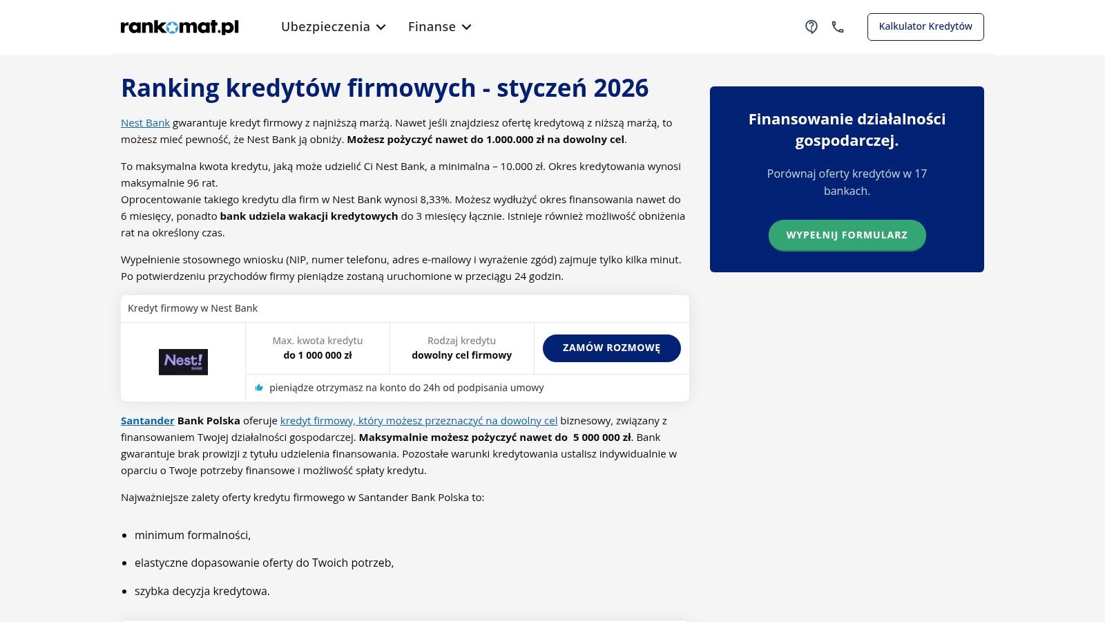 Kompletny ranking kredytów dla firm 2026: 7 najlepszych ofert 2 - Scori Ranking kredytów dla firm na Rankomat.pl