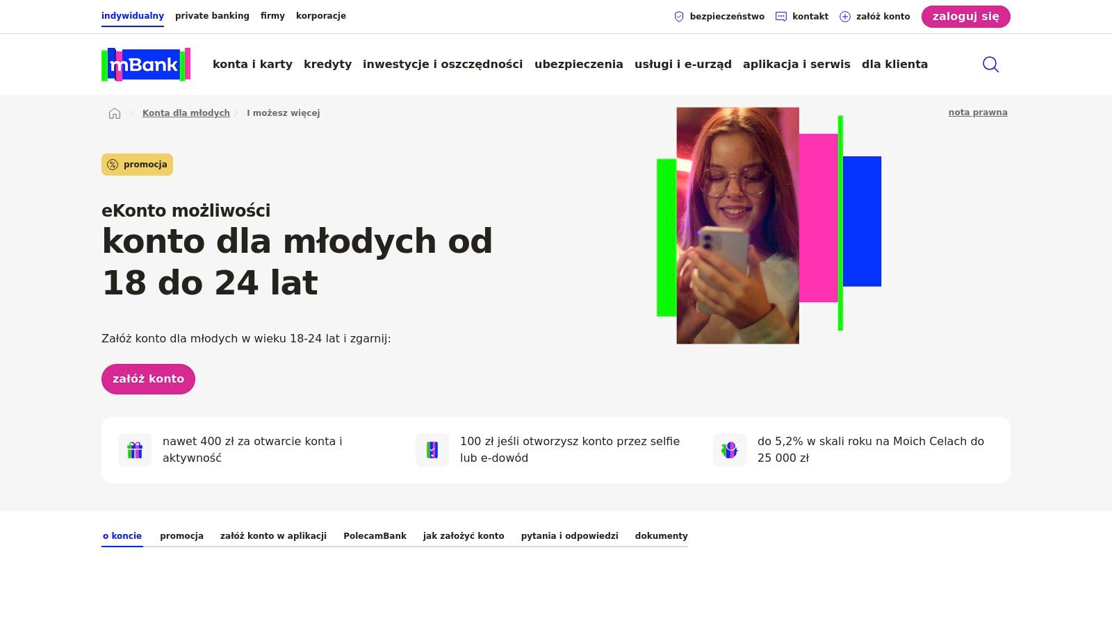 Jakie jest najlepsze konto dla młodych w 2025? Ranking 7 sprawdzonych opcji 5 - Scori mBank — eKonto możliwości (oferta dla młodych)