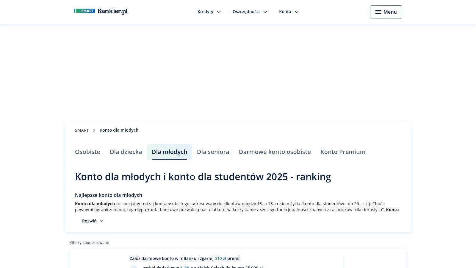 Jakie jest najlepsze konto dla młodych w 2025? Ranking 7 sprawdzonych opcji 3 - Scori Bankier.pl SMART — Ranking „Konto dla młodych i studentów”
