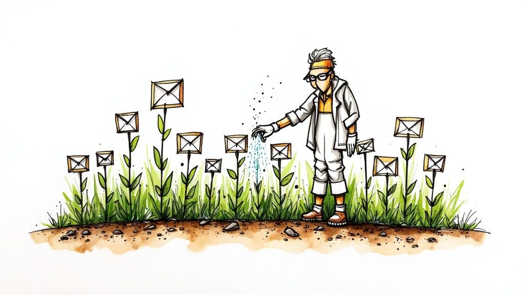 A person tending to a garden, representing the care needed for a healthy email list.