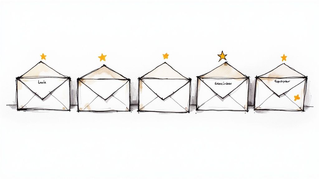 A person's hand holding a phone, with a personalized email visible on the screen featuring their name.