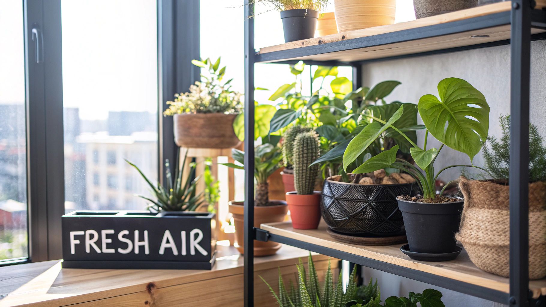A lush green snake plant in a modern white pot, set against a clean, minimalist background.